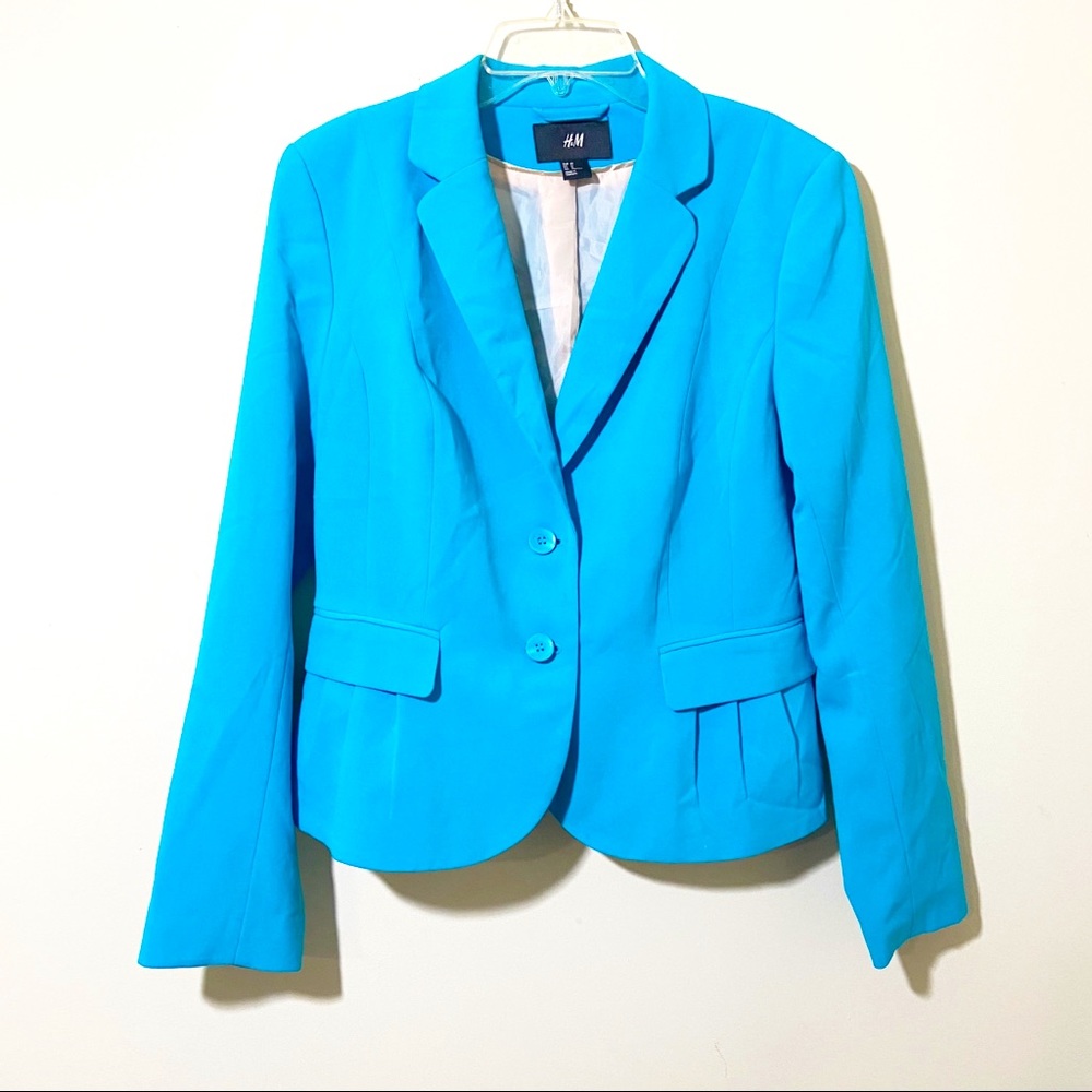 H&M Women's Teal Two-Button Blazer Size 12